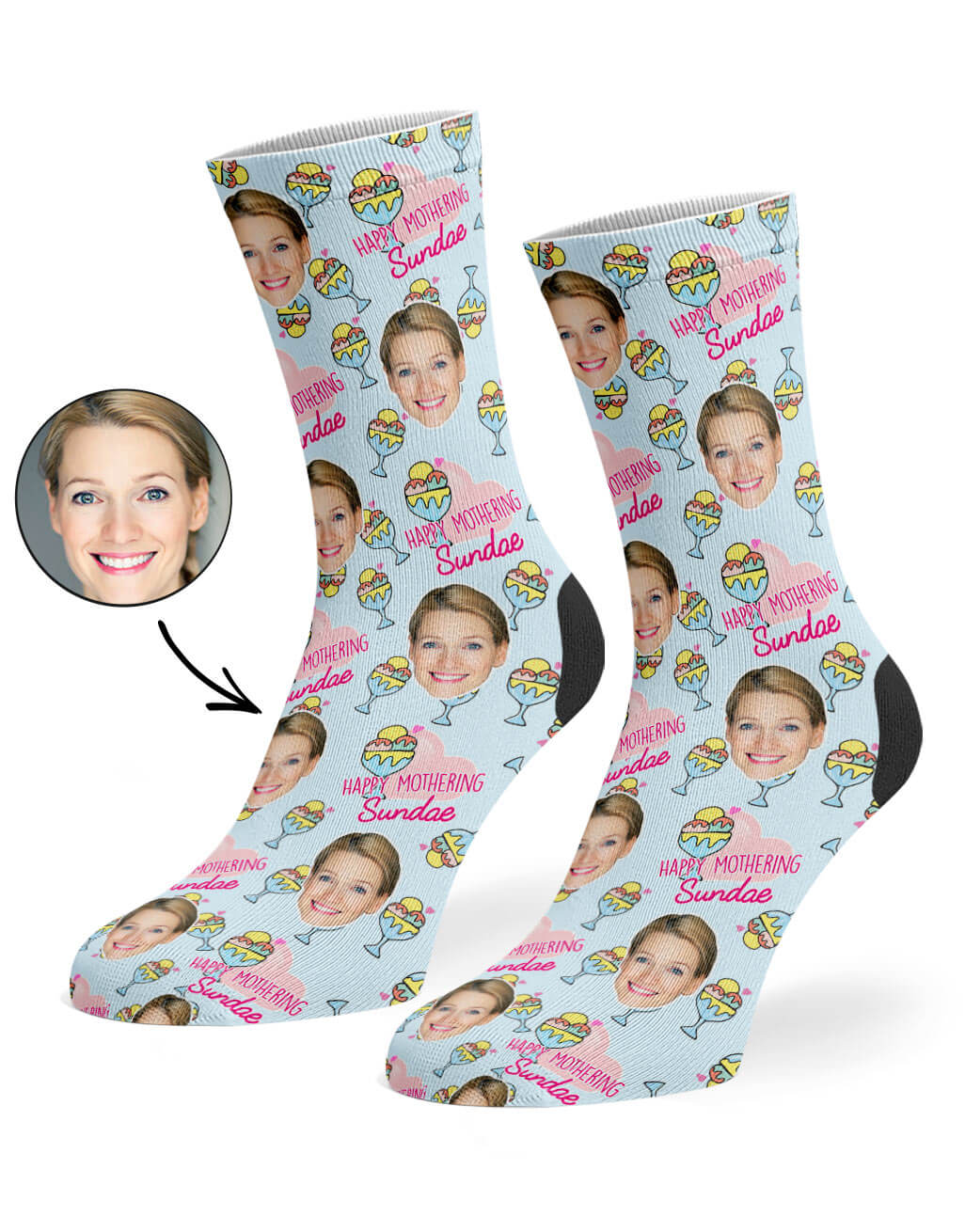 Pale Blue Happy Mothering Sundae Socks