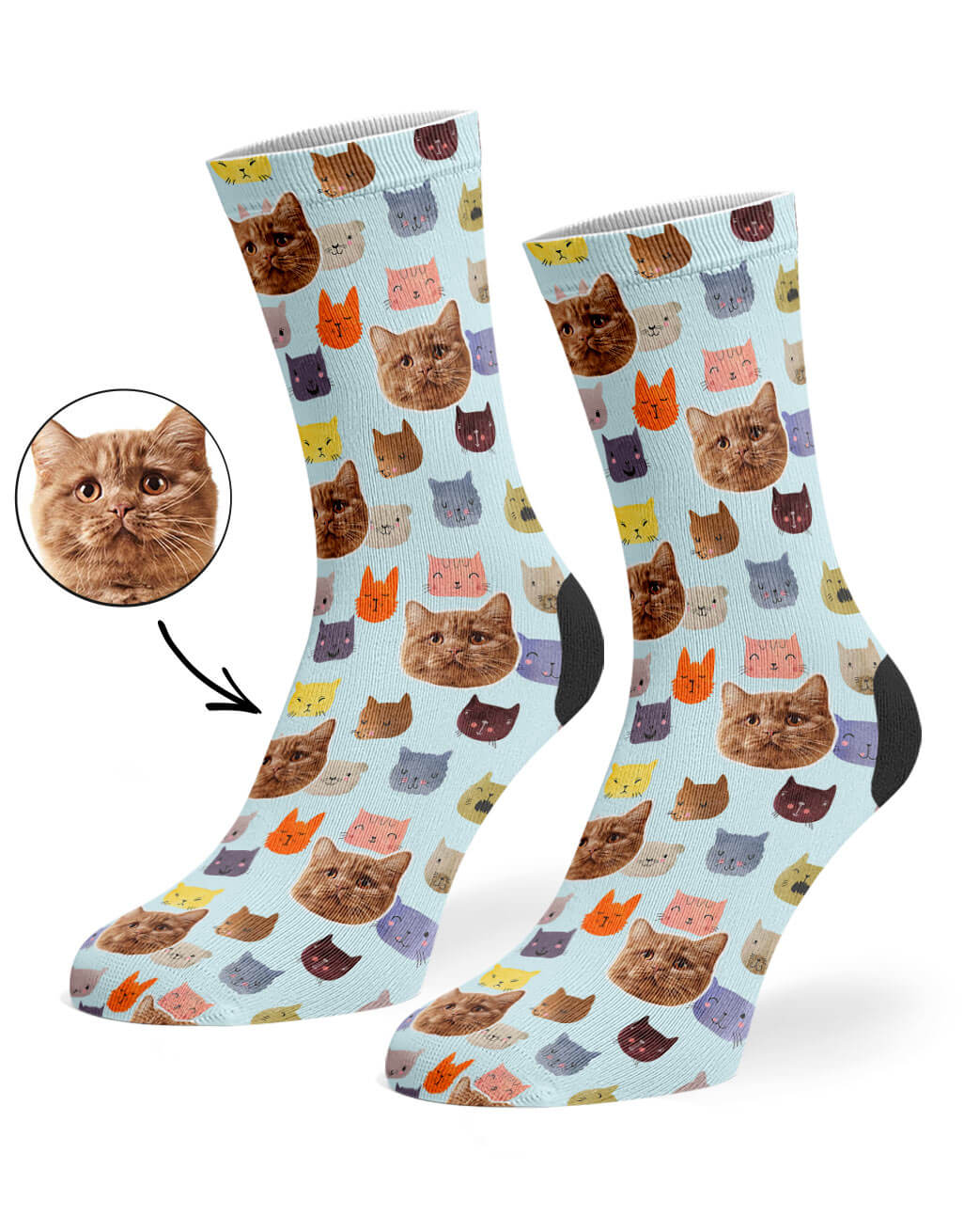 Watercolour Cat Socks With Photo On