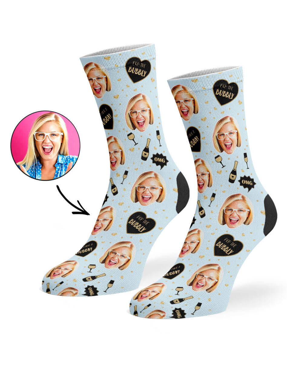 Pop The Bubbly Socks With Face On