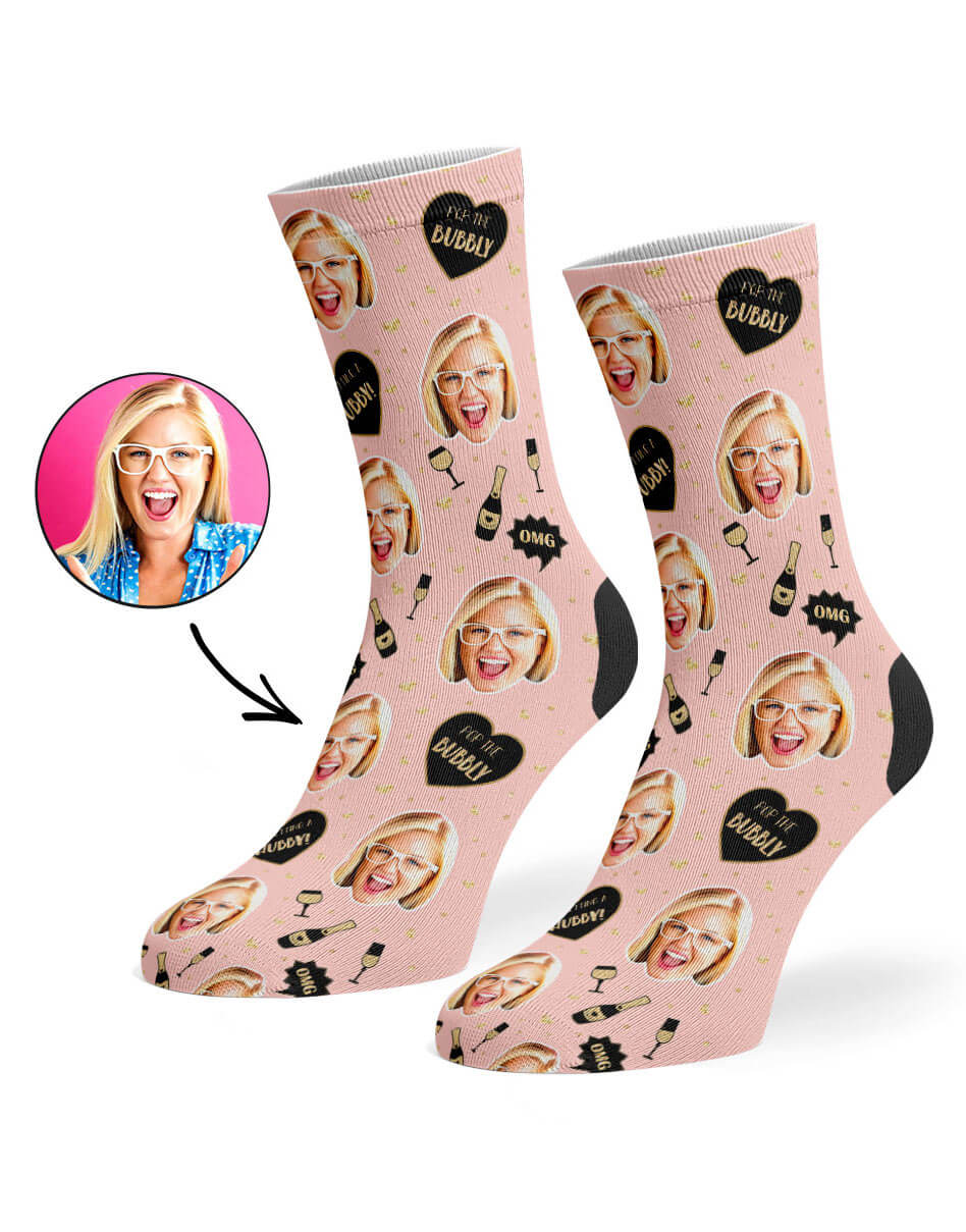 Pop The Bubbly Socks With Photo On