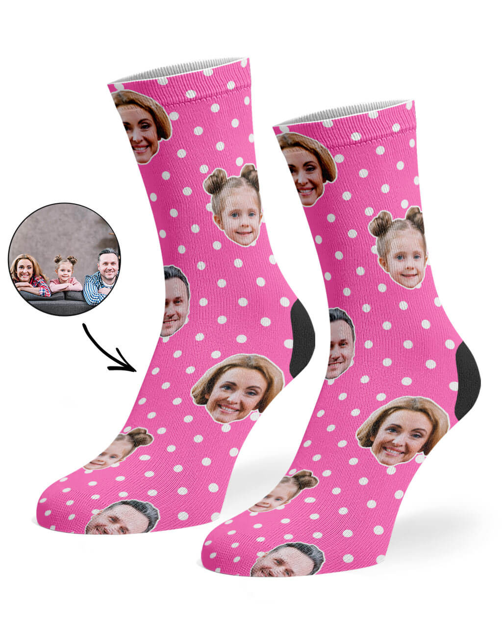 Family Faces On Polka Dot Pink Socks