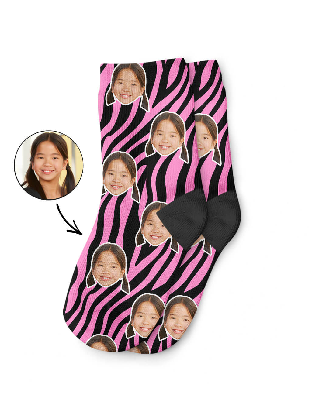 Personalised Zebra Print Face Kids Socks