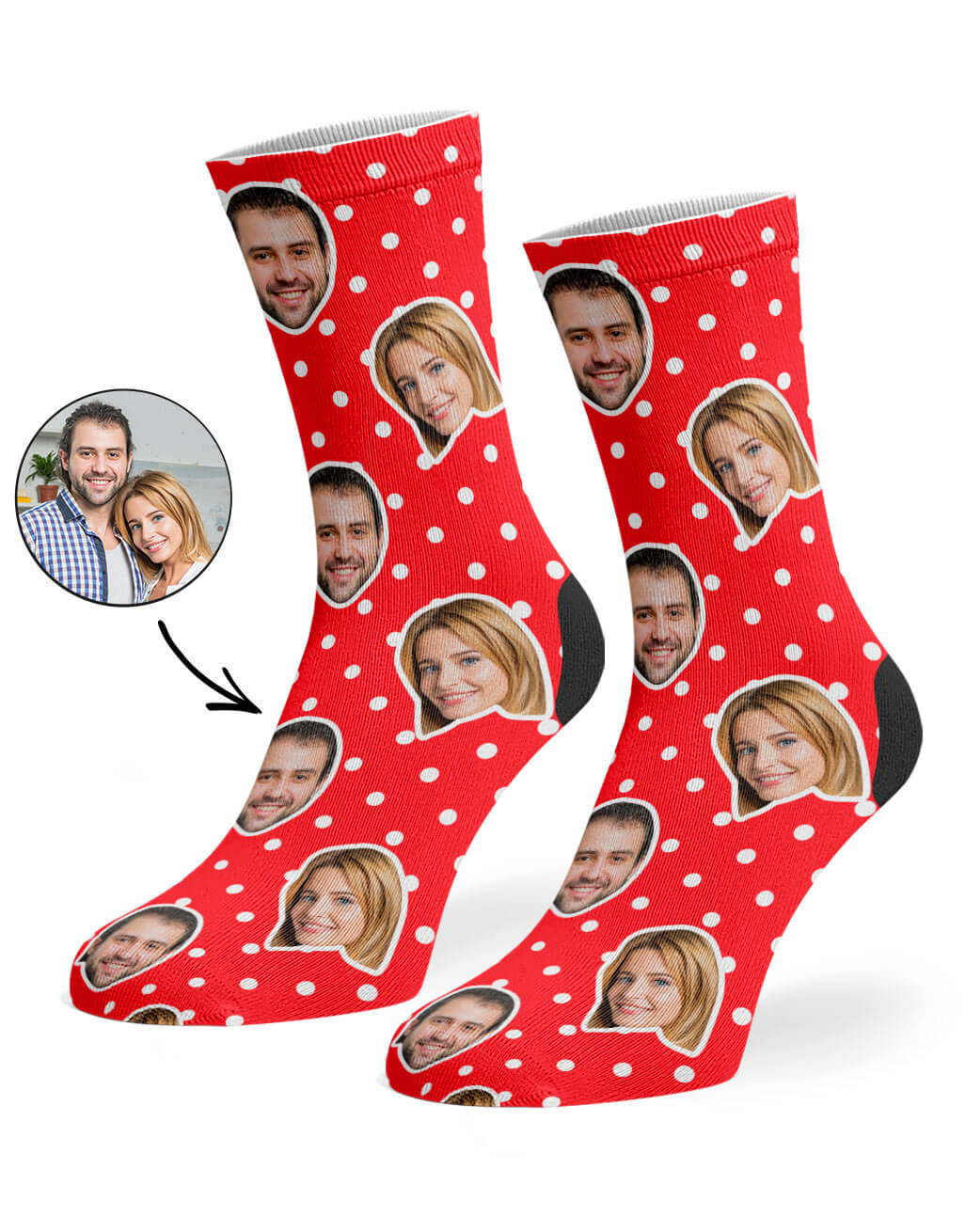 Couples Spotty Face Photo Socks