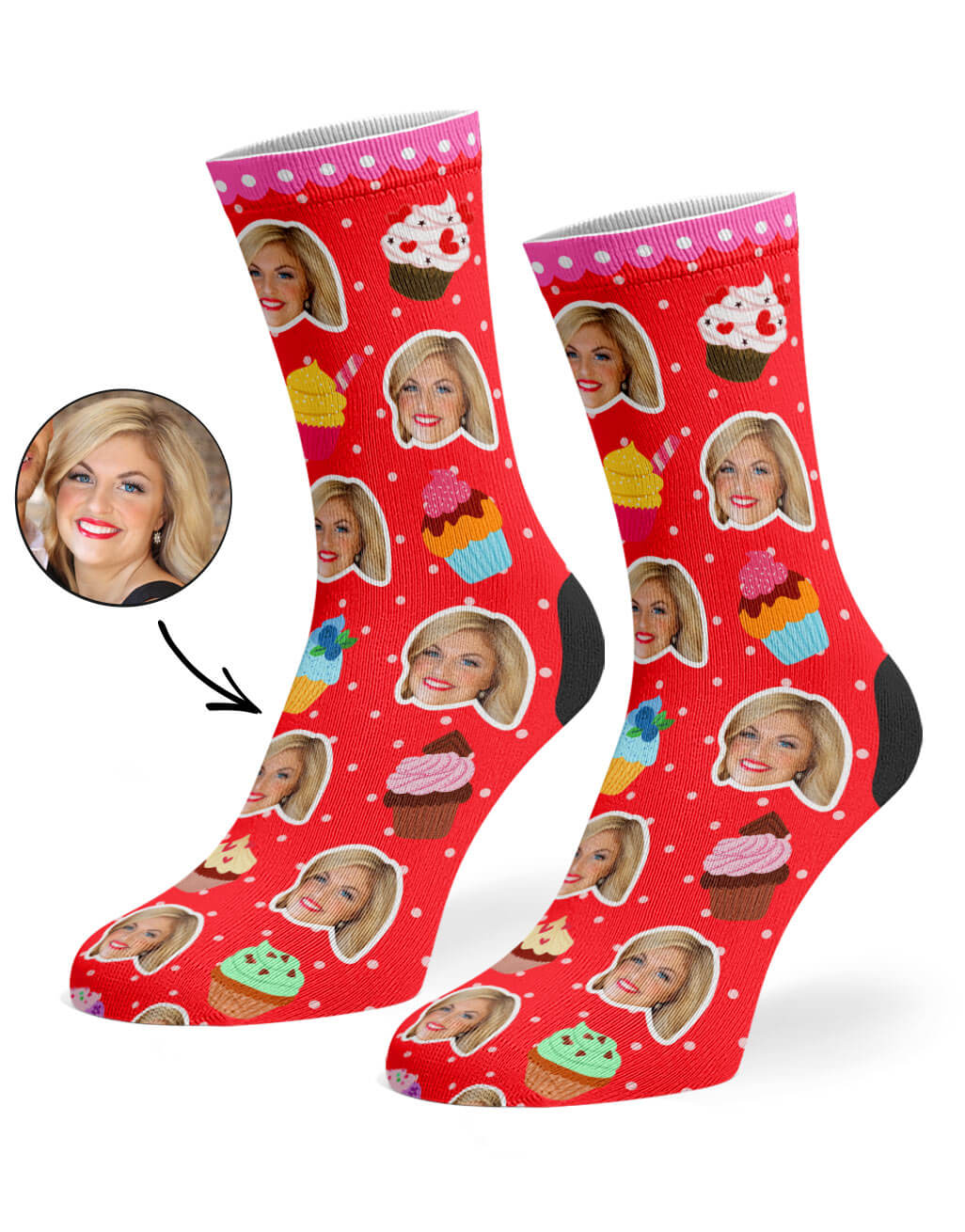 Custom Cupcake Face Photo Socks