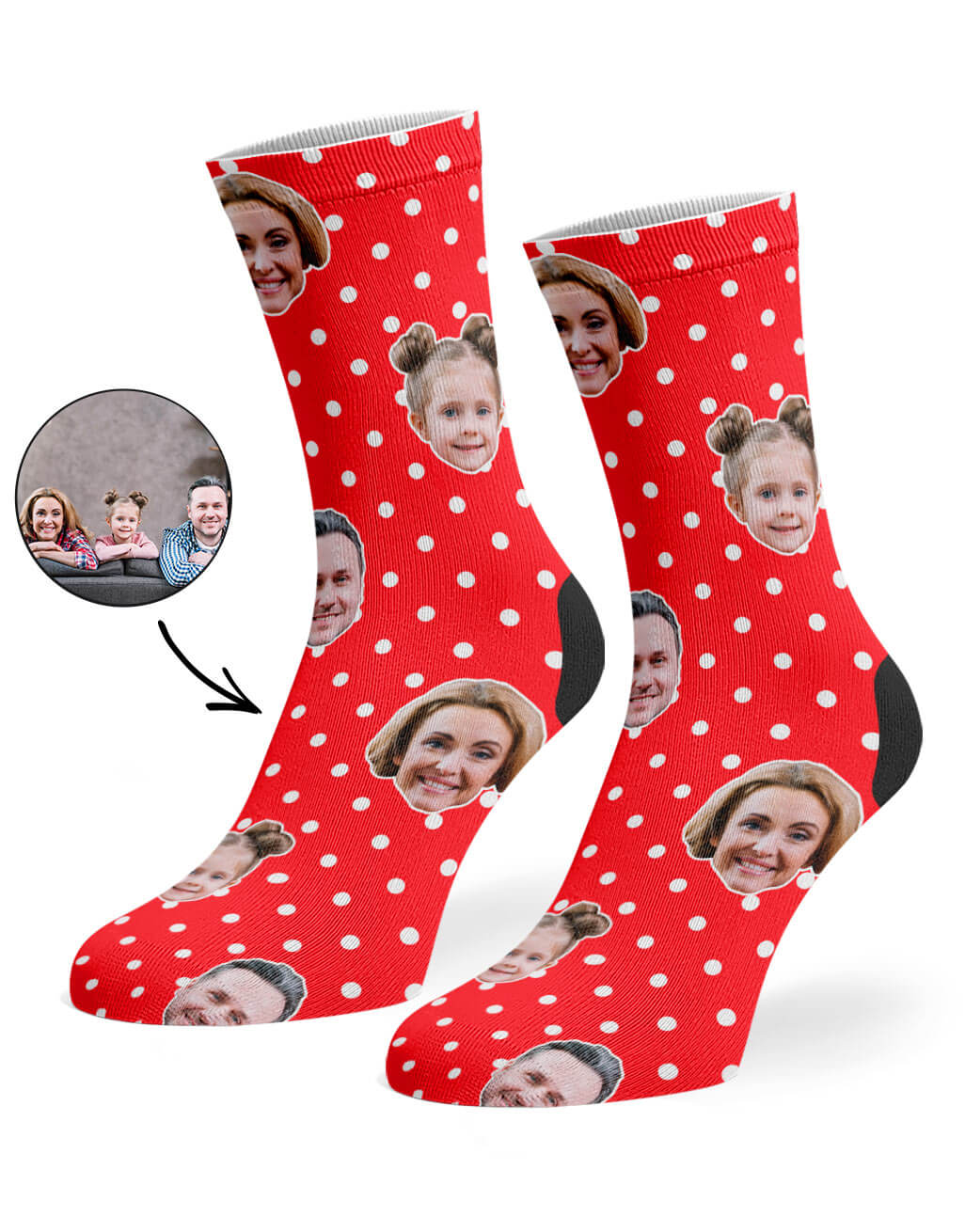 Family Faces On Polka Dot Red Socks