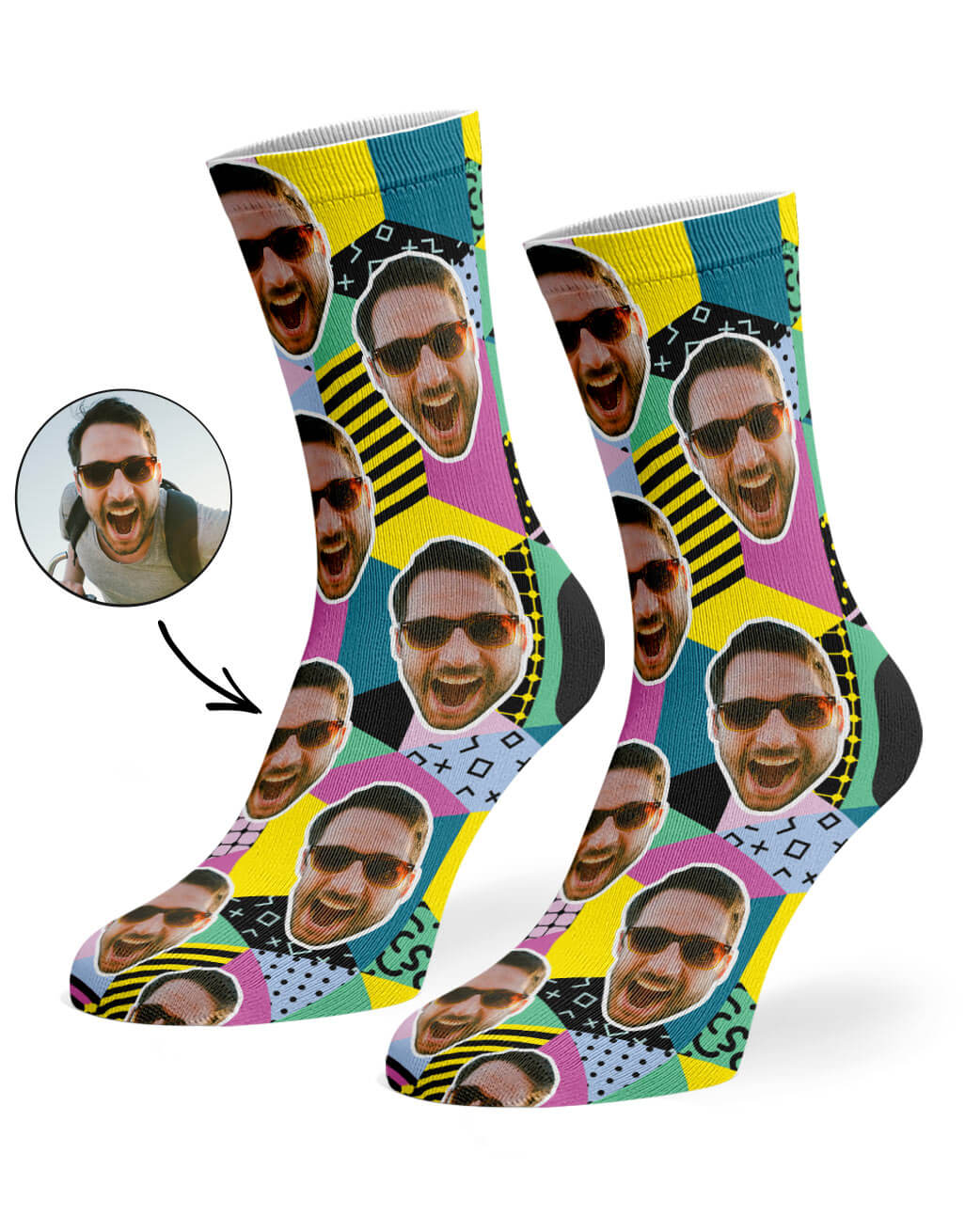 Retro Geo Face Photo Socks