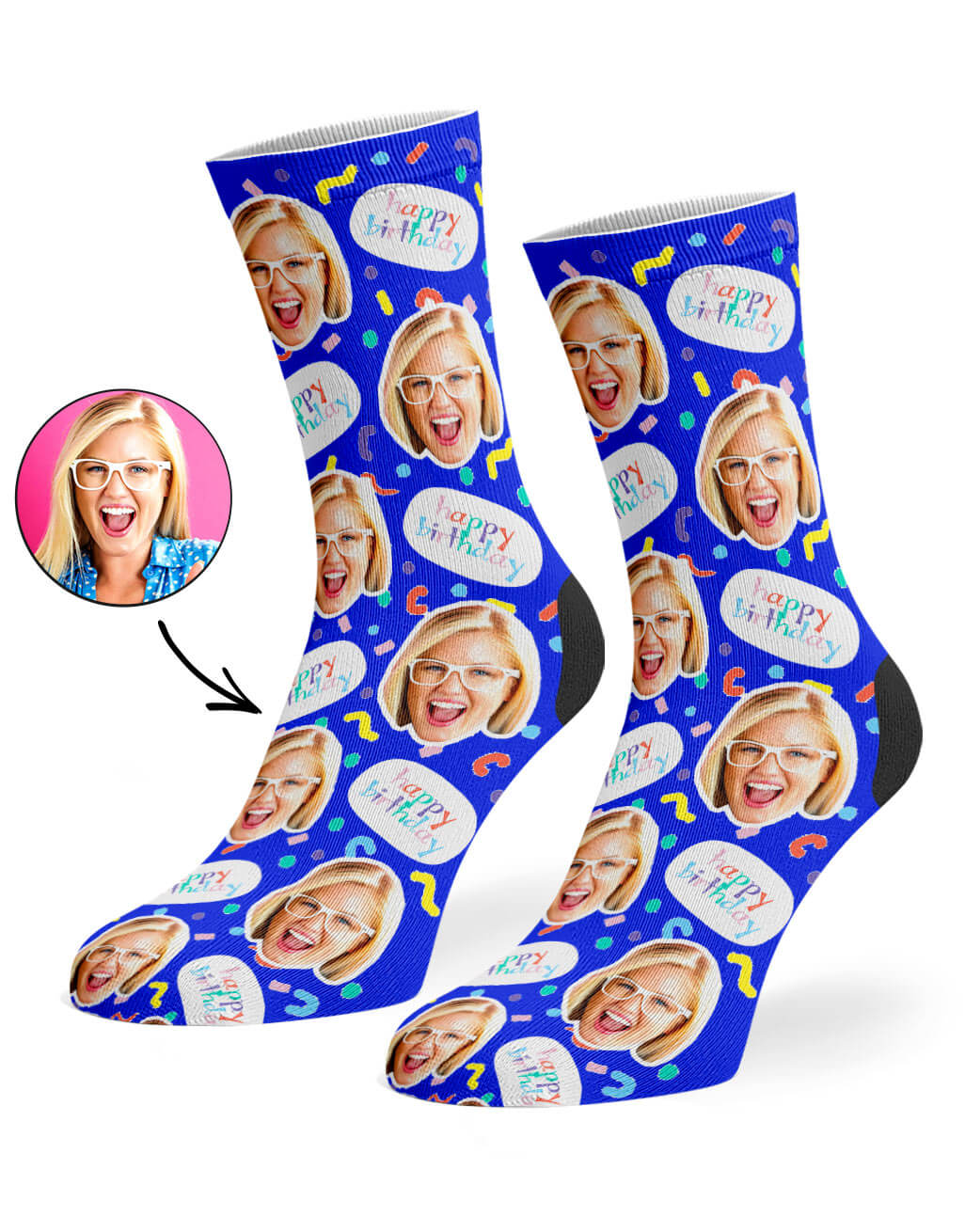 Birthday Squiggle Socks With Their Own Photo