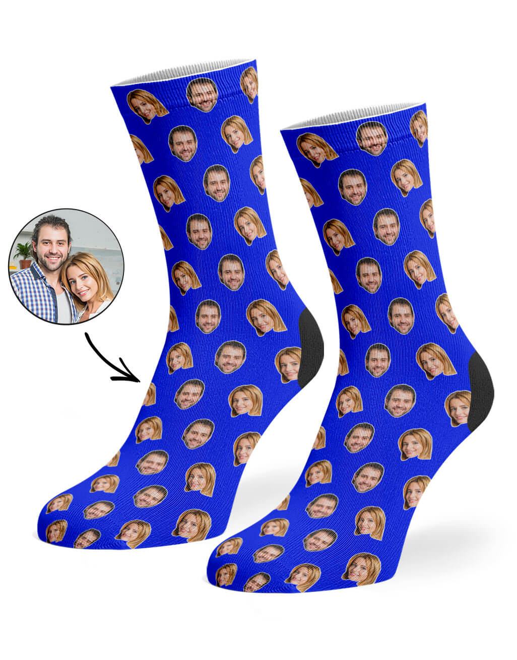 Royal Blue Couples Face Pattern Socks