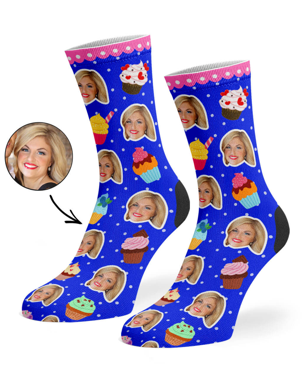 Cupcake Face Socks With Your Photo On Them