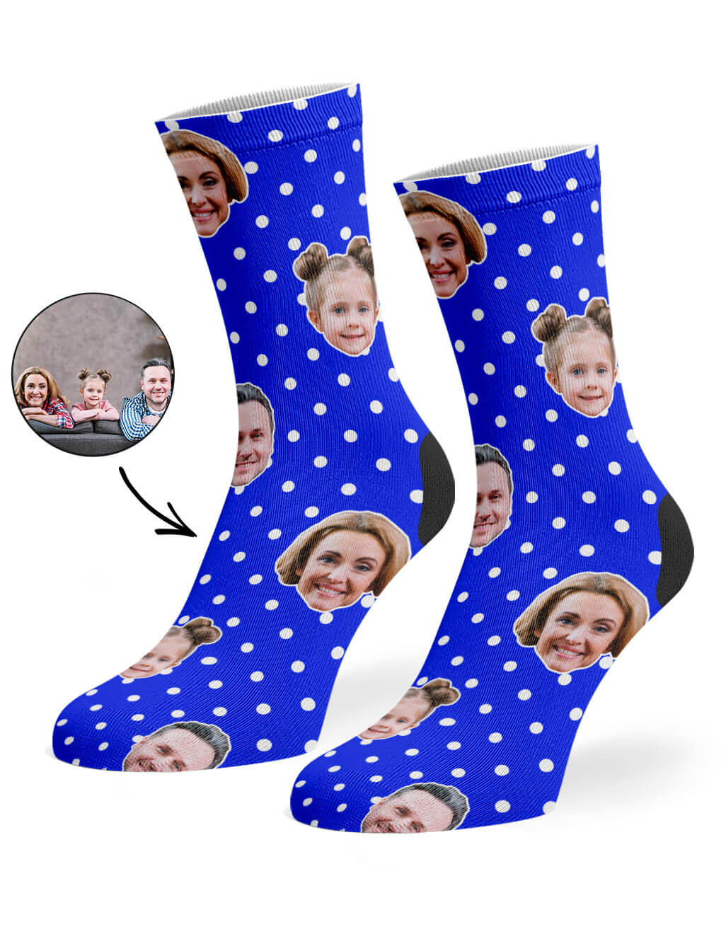 Family Faces On Polka Dot Blue Socks