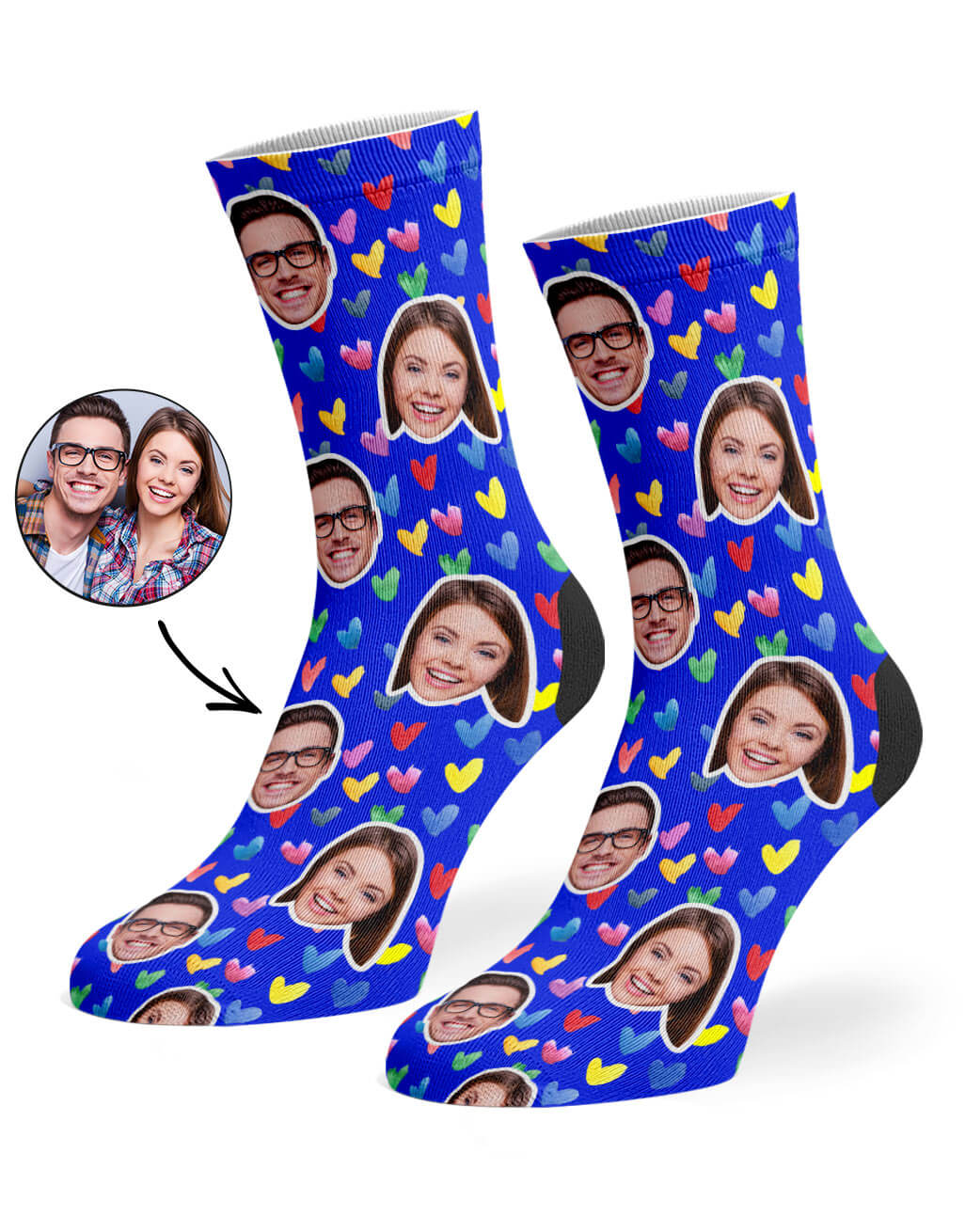 Watercolour Hearts Socks With Faces On