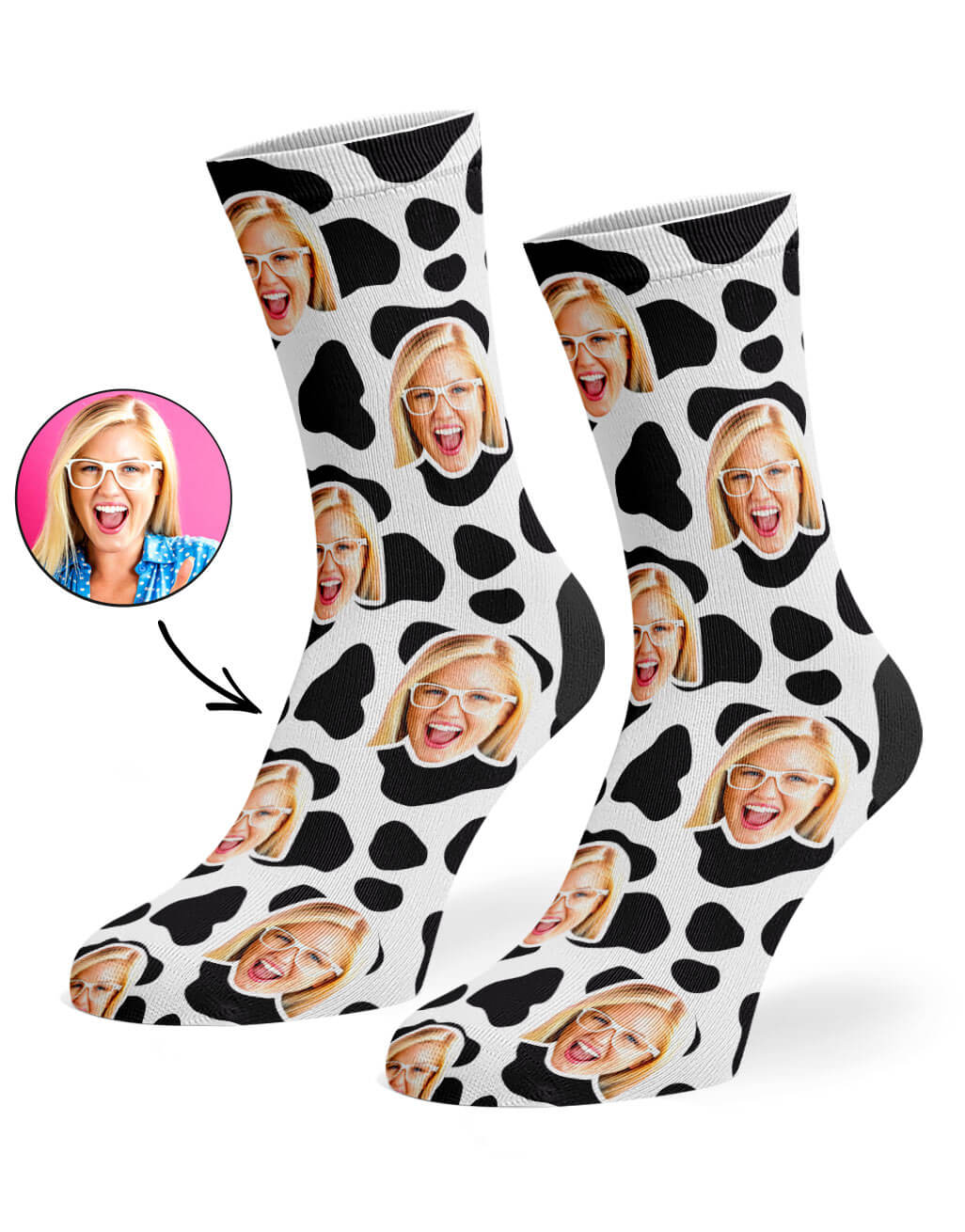 Personalised Cow Print Face Socks