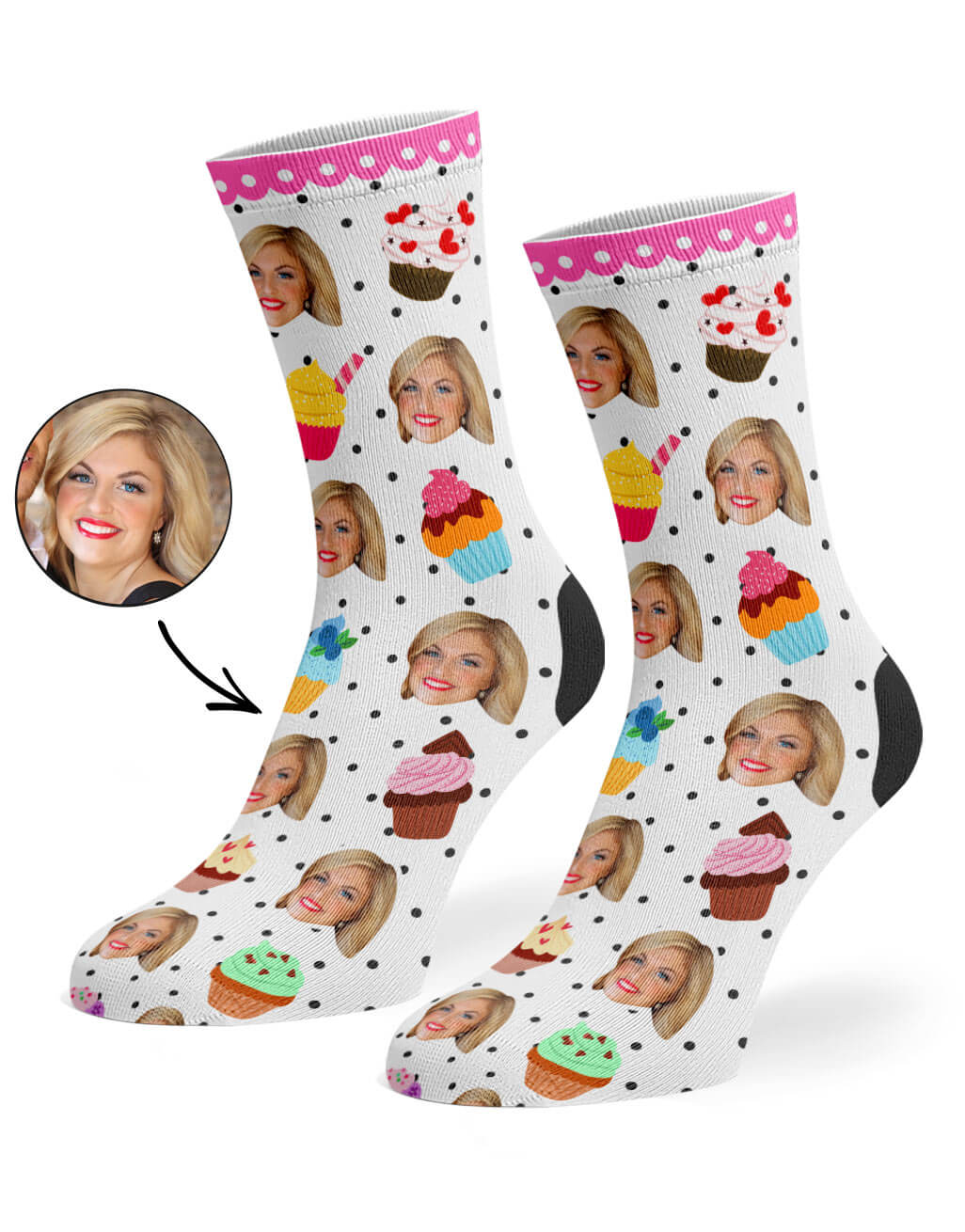 Custom Photo Cupcake Face Socks Gift