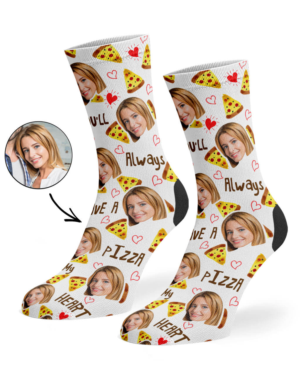 Pizza My Heart Socks With Your Face On