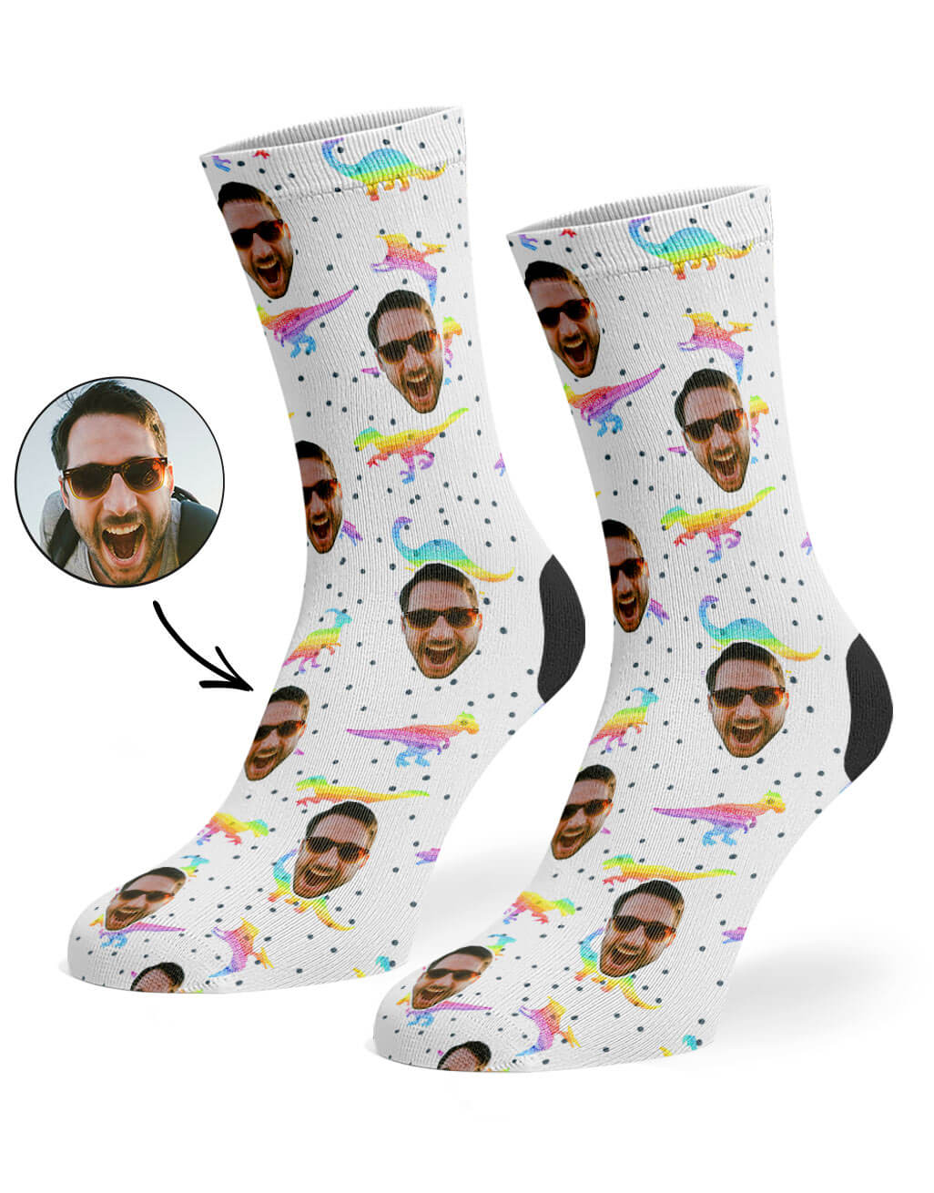 Rainbow Dinosaur Socks With Face On