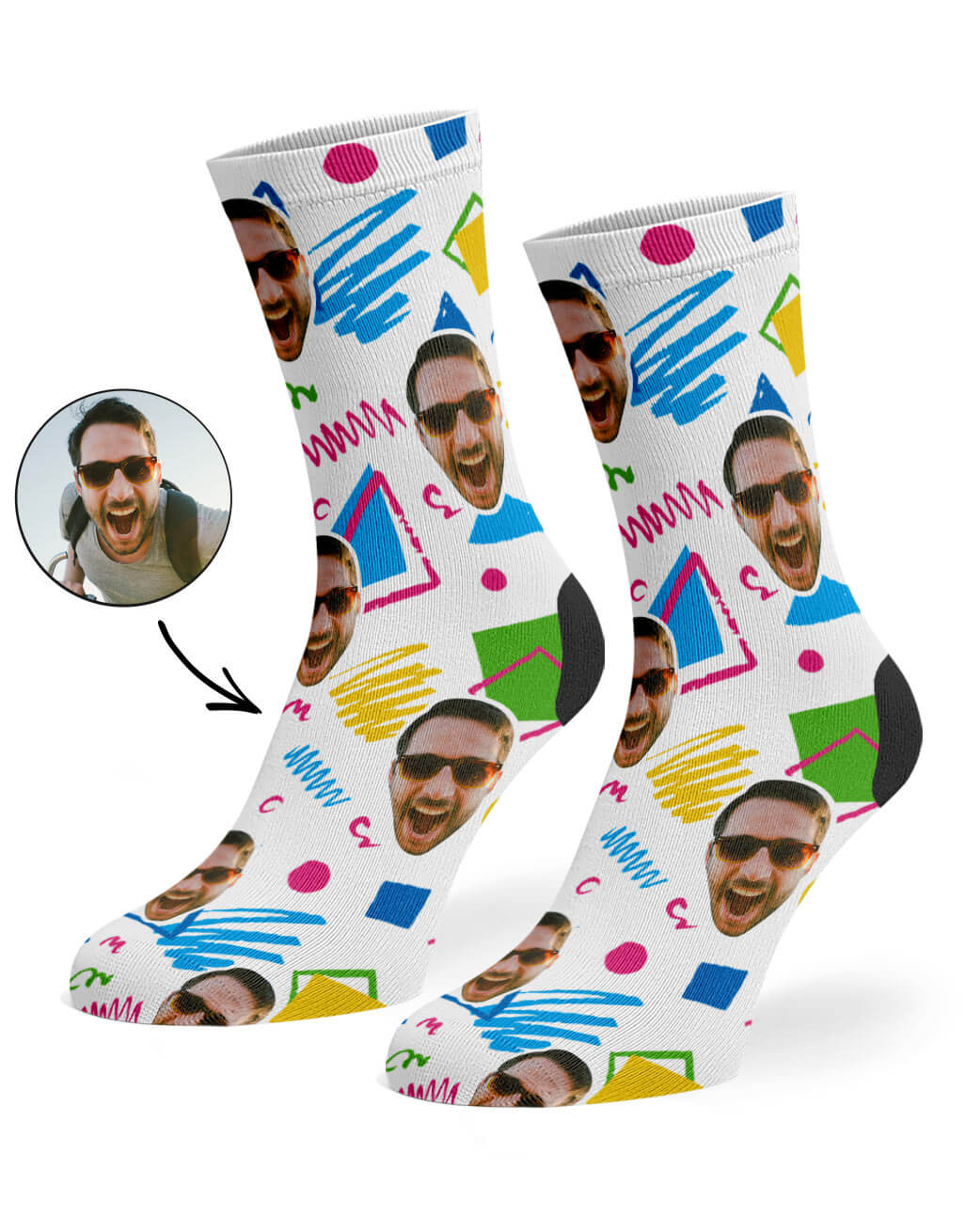 Retro Doodle Face Socks With Photo On