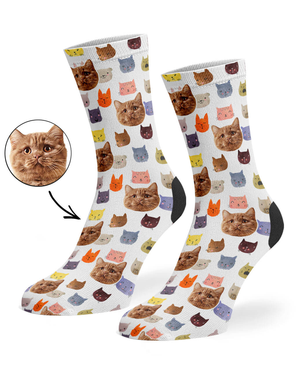 Custom Photo Watercolour Cat Socks