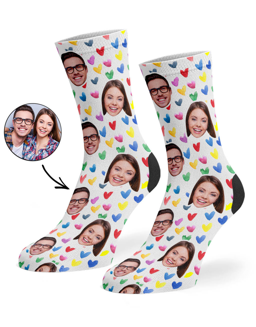 Watercolour Hearts Socks With Photos On