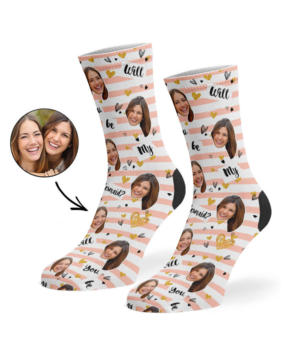 Will You Be My Bridesmaid? Striped Socks With Faces