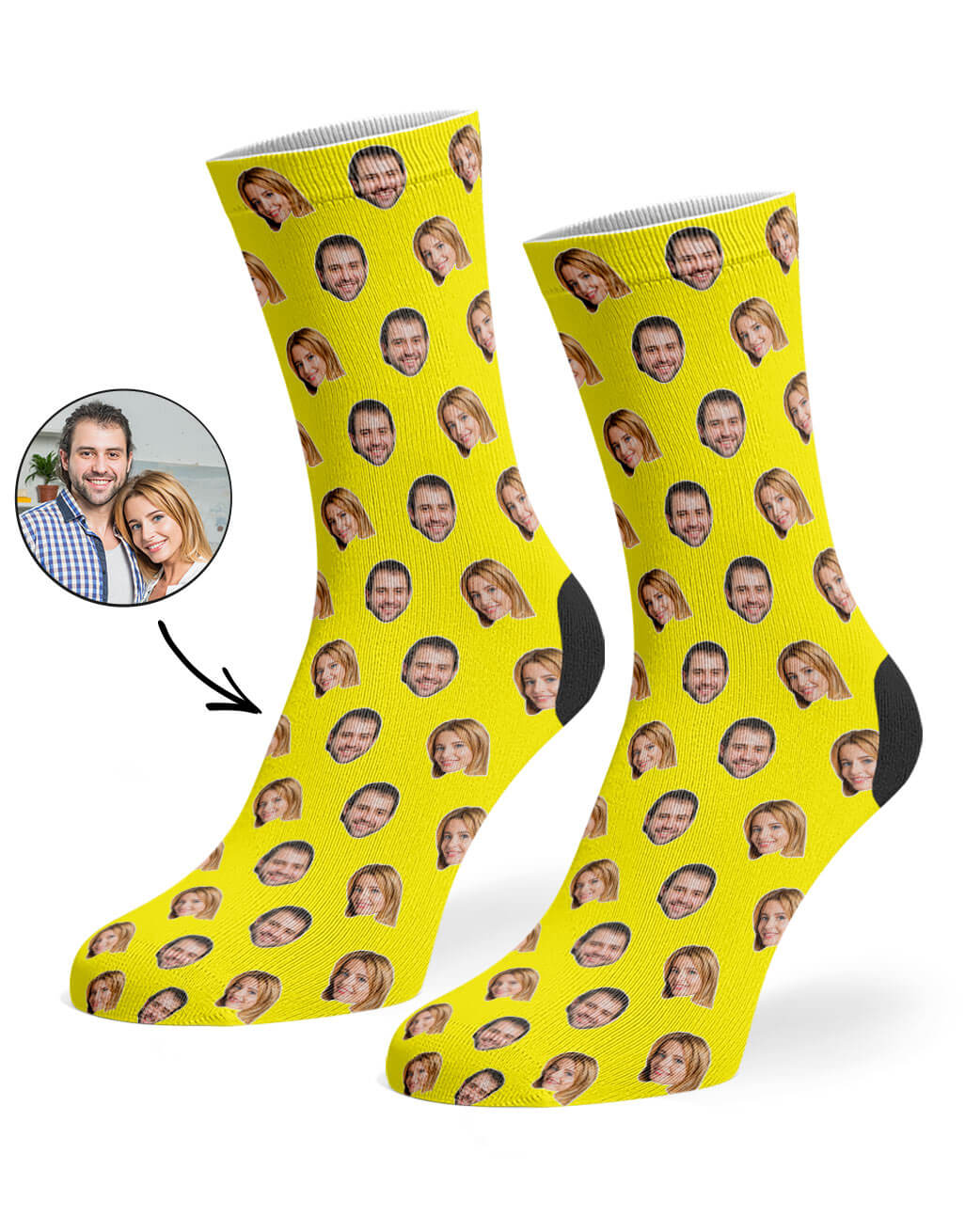 Yellow Couples Face Pattern Socks